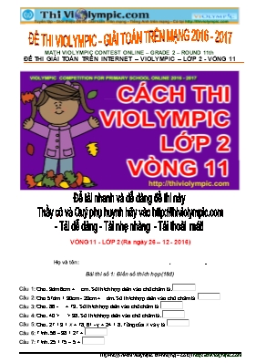 Đề thi Violympic trên mạng môn Toán lớp 2 vòng 2 - Năm học 2016-2017